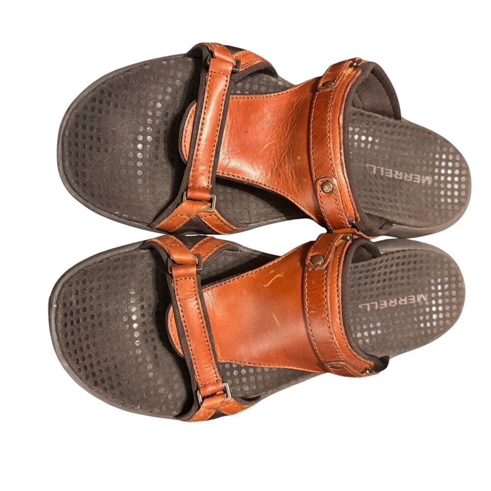 Merrell Womens 7 Leather Sport Sandals Brown Strappy Adjustable Comfort Hiking